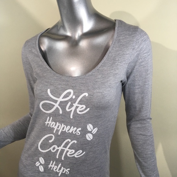 “Life Happens Coffee Helps” Long Sleeve Top New - Picture 7 of 9